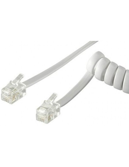 Cordon téléphonique RJ9 blanc spiralé...