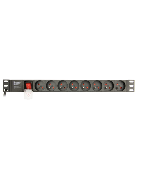Panneau 19" 1U 8 prises 2P+T (FR) 45°...