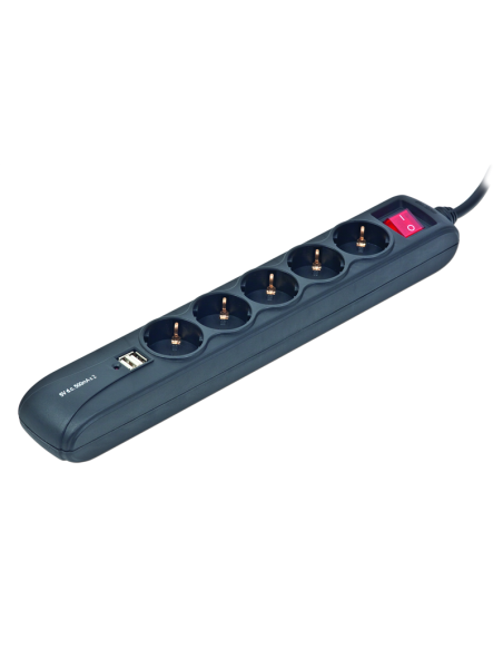 Multiprise 5 prises Schuko noir -...